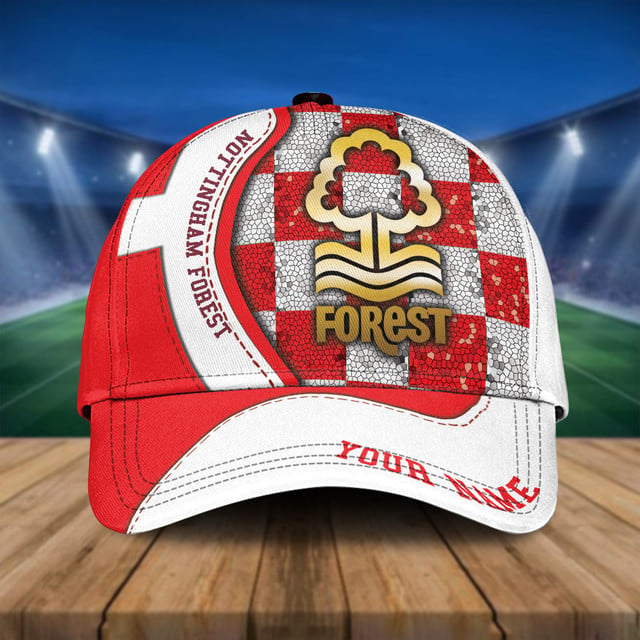 Custom Nottingham Forest Cap - Stylish Red &amp; White Check Design, Perfect For Fans!