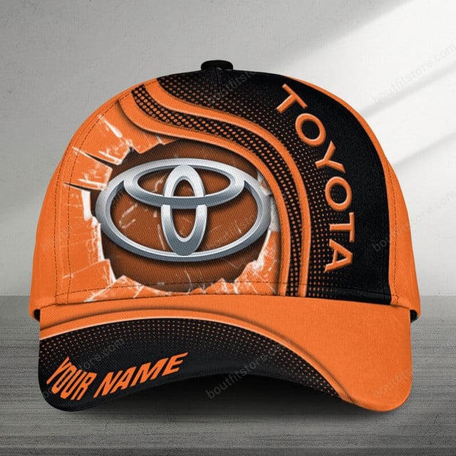 Customizable Toyota Logo Cap - Stylish Orange &amp; Black Design With Personalized Name Option