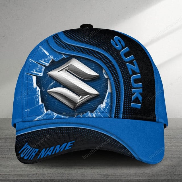 Customizable Suzuki Logo Cap - Personalized Blue &amp; Black Hat For Auto Enthusiasts