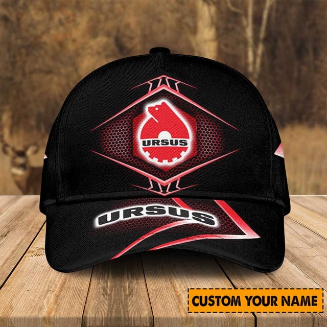 Custom Ursus Logo Cap - Personalized Name, Stylish Black &amp; Red Design