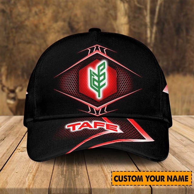 Customizable Tafe Logo Cap - Personalized Name, Stylish Black &amp; Red Design Hat