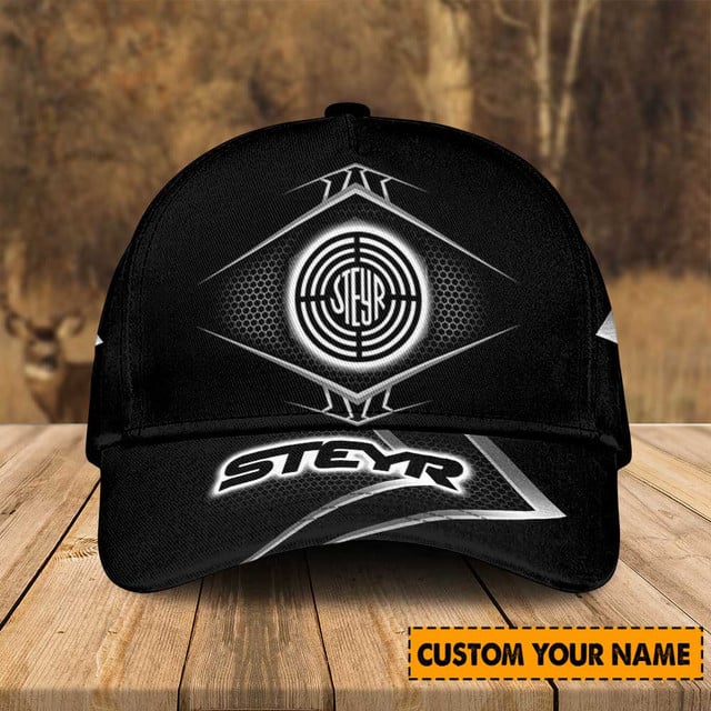 Custom Steyr Logo Black Cap - Personalized Name Embroidery , Stylish Men’S Hat