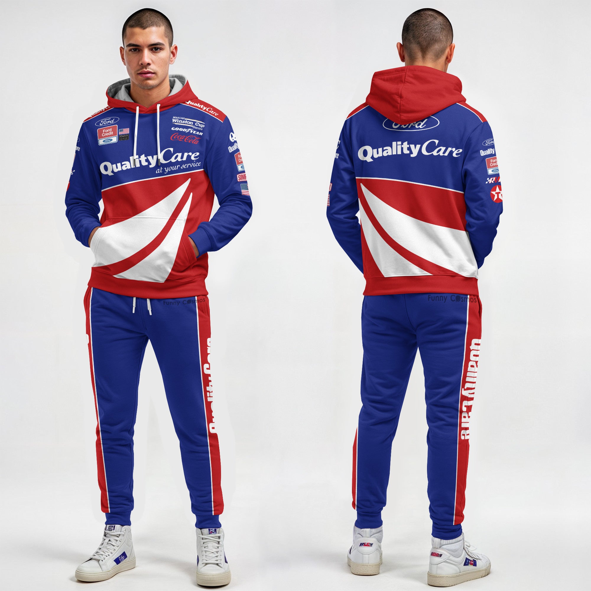 Dale Jarrett NASCAR Hoodie Set Ford Quality Care 1999 Racing Costume Suit