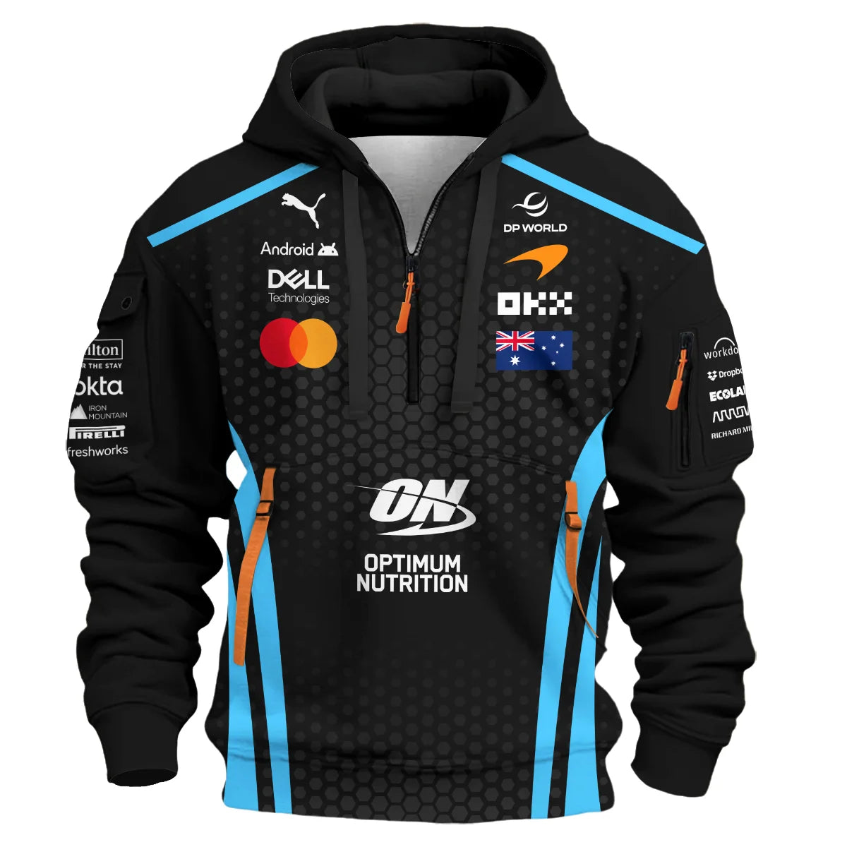 2026 Oscar Piastri McLaren F1 Teamwear Hoodie Half Zip BLOP26226A3HDF - Cyan