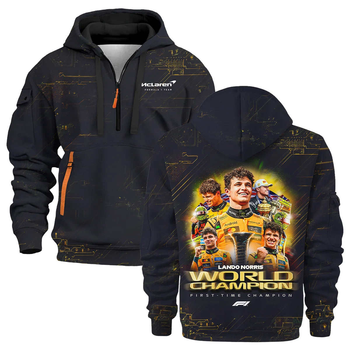 First Time Champion Lando Norris McLaren F1 Team Hoodie Half Zip BLNRWDCA11HDF