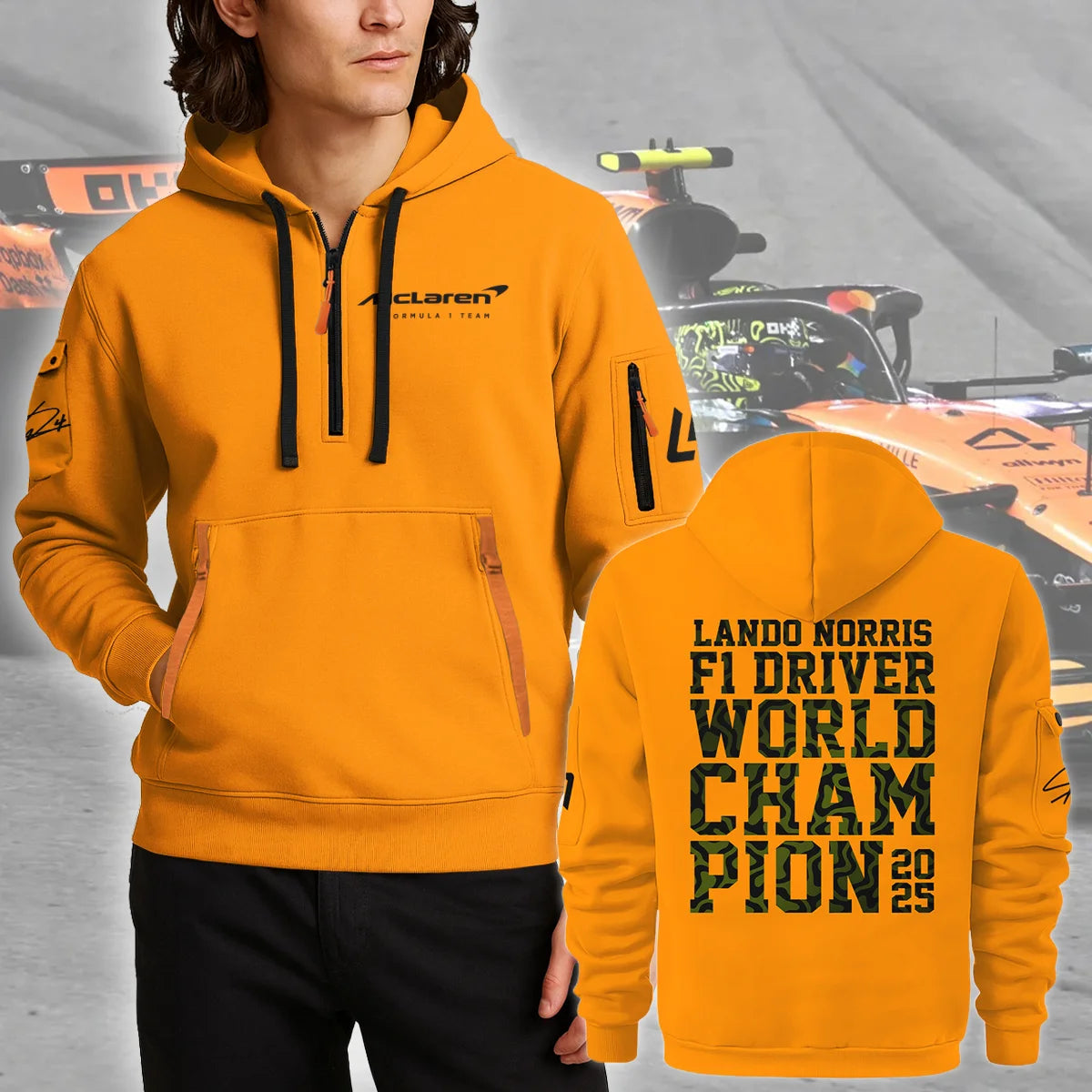 2025 F1 Driver Champion Lando Norris McLaren F1 Team Hoodie Half Zip BLNRWDCA6HDF