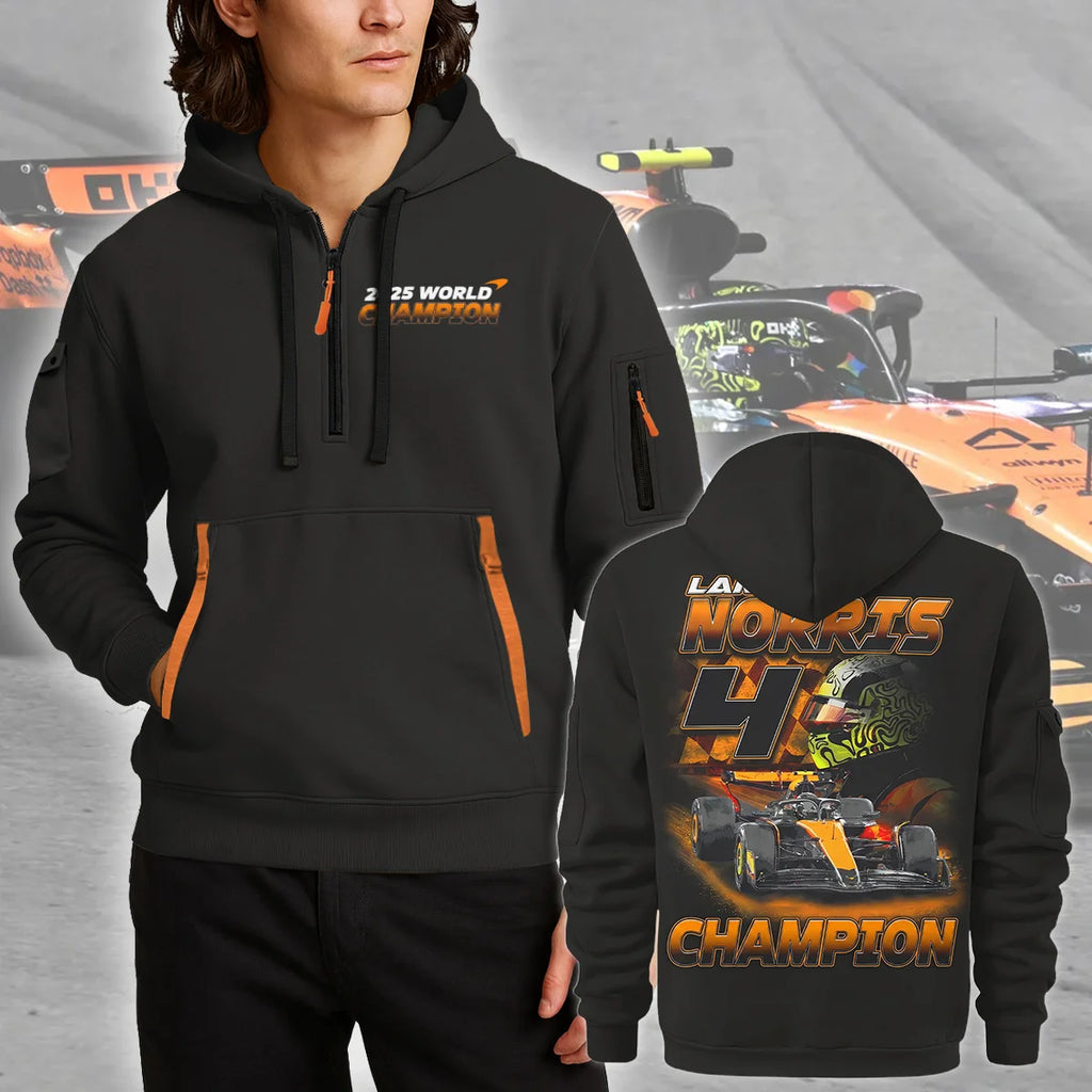 2025 Lando Norris 4 World Champion McLaren F1 Team Hoodie Half Zip BLNRWDCA8HDF