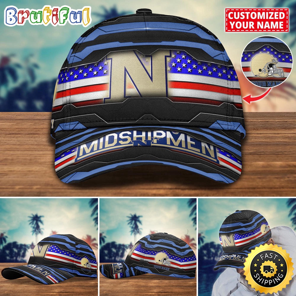 Ncaa Navy Midshipmen Baseball Cap Flag Custom Name Cap