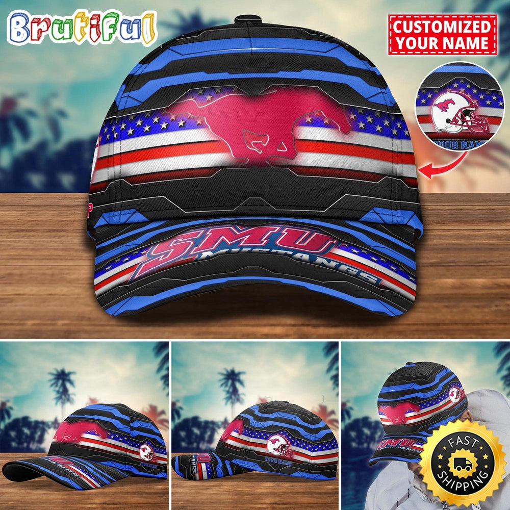Ncaa Smu Mustangs Baseball Cap Flag Custom Name Cap