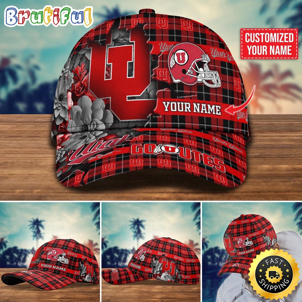 Ncaa Utah Utes Baseball Cap Flower Custom Name Cap