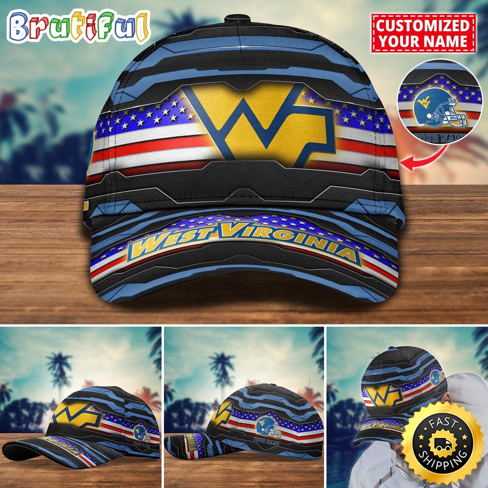 Ncaa West Virginia Mountaineers Baseball Cap Flag Custom Name Cap