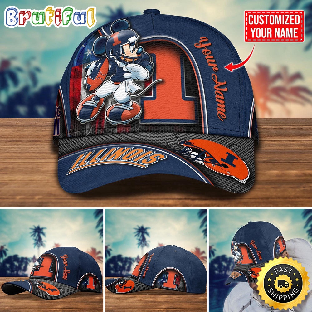 Ncaa Illinois Fighting Illini Baseball Cap Mickey Mouse Custom Cap For Fans