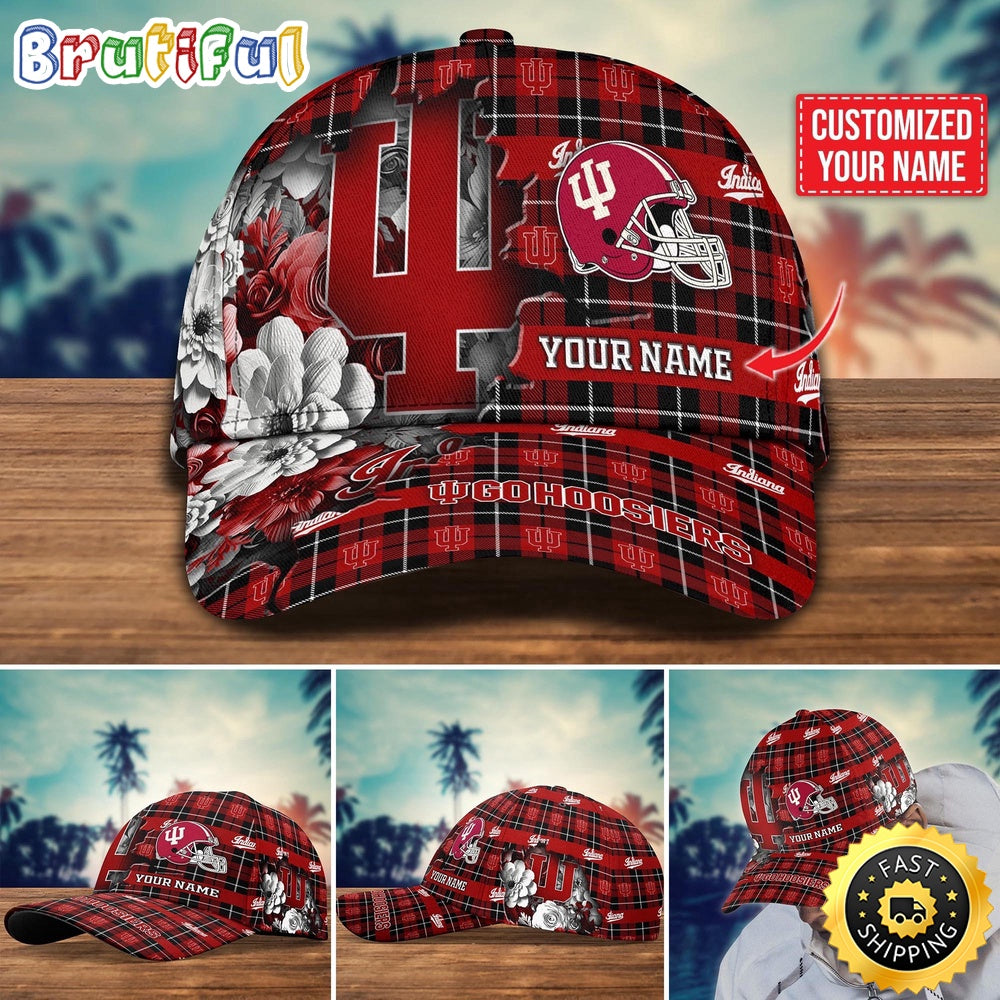 Ncaa Indiana Hoosiers Baseball Cap Flower Custom Name Cap