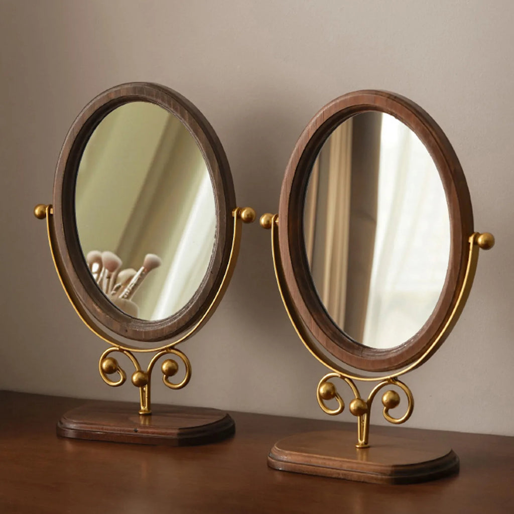 Light luxury retro makeup mirror, oval mirror, high-definition dormitory dressing mirror, adjustable rotating mirror