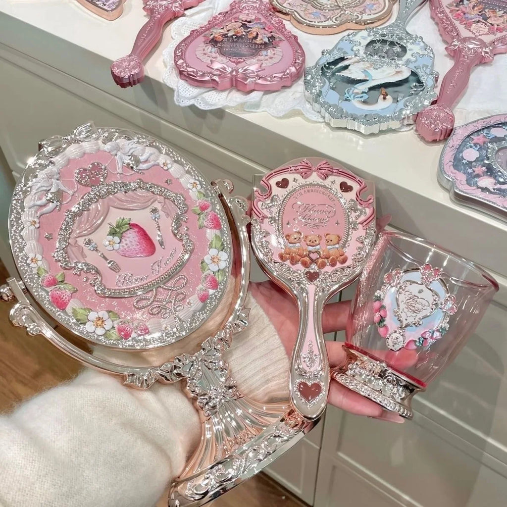 Flower Knows 9th Anniversary Set Desktop Mirror Air Cushion Comb Brush Bucket 3pcs Makeup Tool Kit