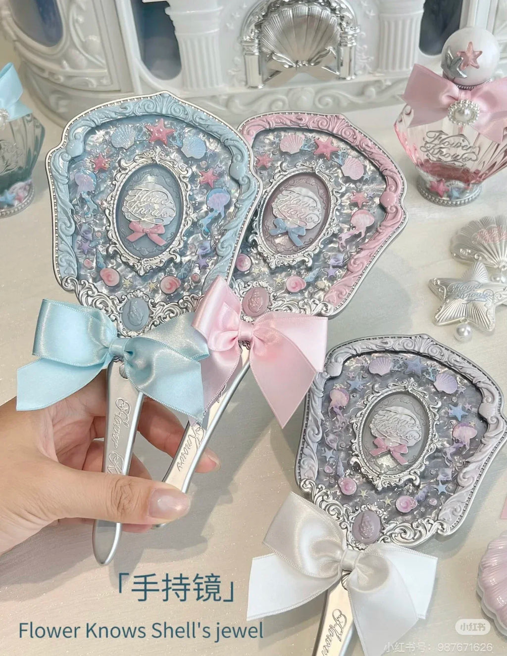Flower KnowLittle Angel Series Hand Holding Mirror 3 Types Exquisite Relief Makeup Tools