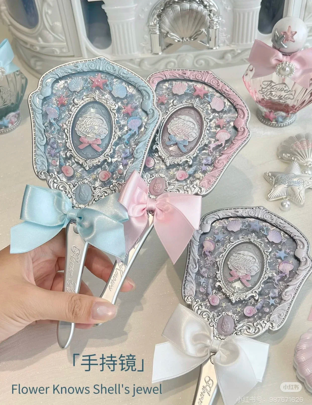 Flower KnowLittle Angel Series Hand Holding Mirror 3 Types Exquisite Relief Makeup Tools