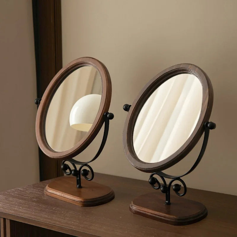 Light luxury retro makeup mirror, oval mirror, high-definition dormitory dressing mirror, adjustable rotating mirror