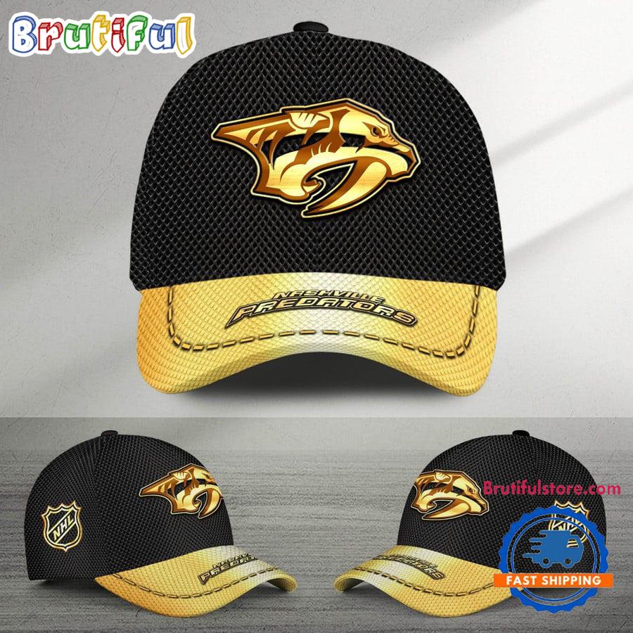 Nhl Nashville Predators Black And Gold Design Cap Hats